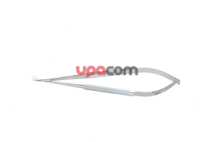 Микроножницы, с пружинной рукояткой, изогнутые, с зубчатыми лезвиями, длина 18 см